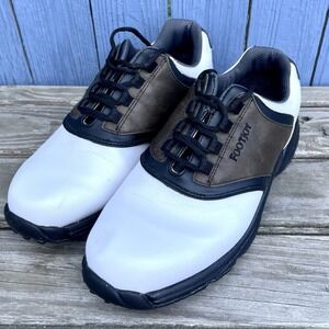 Footjoy Greenjoy Golf Shoes Men's Size 8 W Soft Spikes White Brown Logo Lace‎ Up